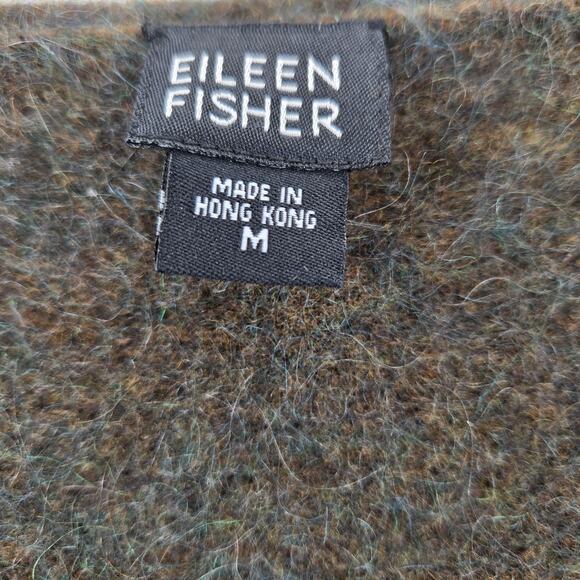 Vintage Eileen Fisher Cardigan Sweater Medium Mohair Merino Wool V-Neck Olive - Picture 5 of 9